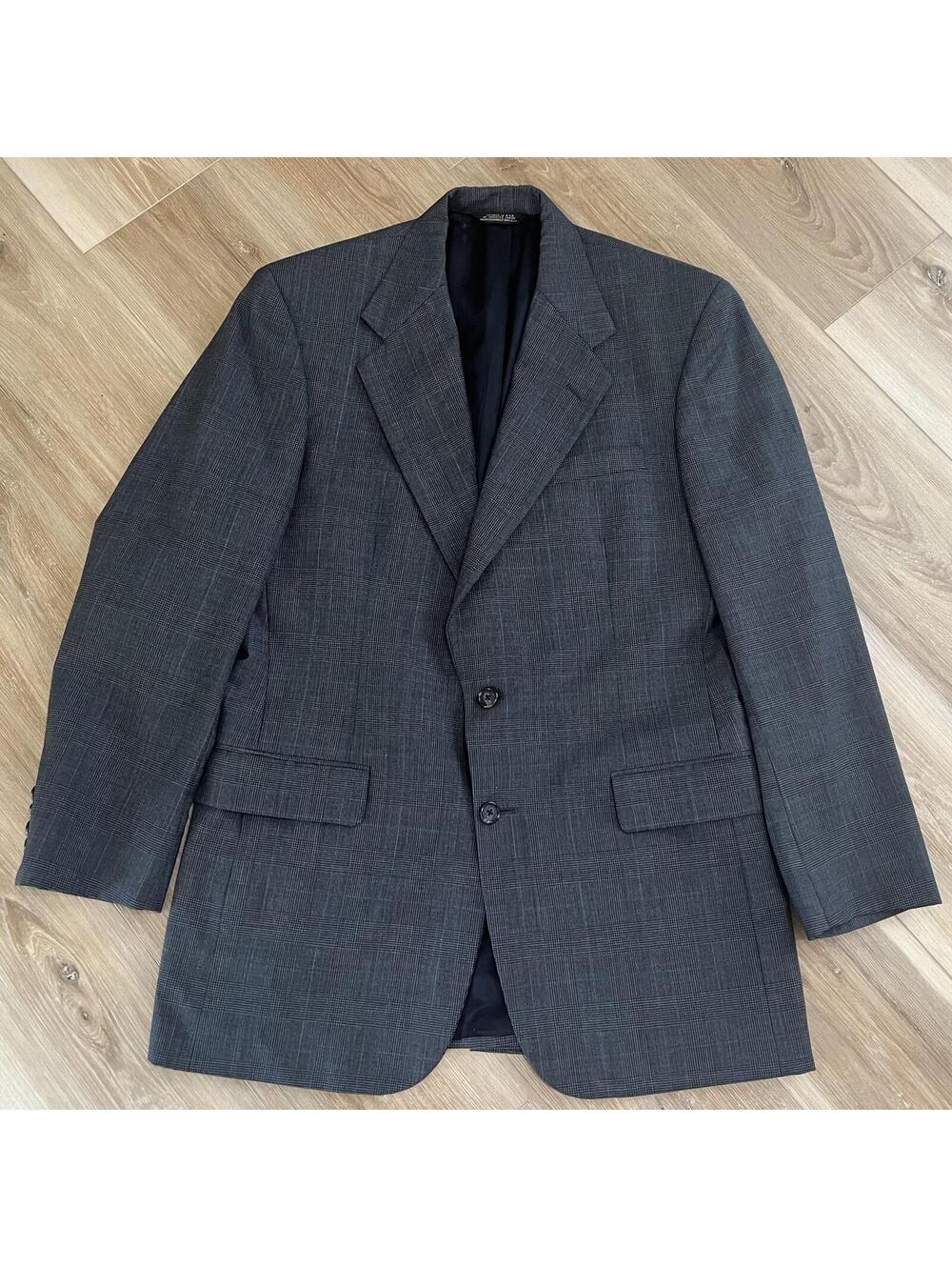 Vintage TMB Lancaster Blazer Gray Plaid Classic Preppy Business Tailored ~38R